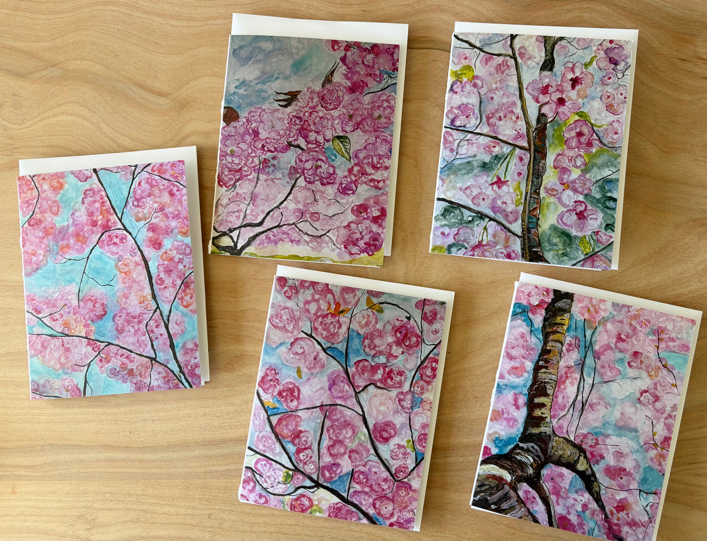 Cherry Blossom Collection-Set of 5 Folded Art Cards
