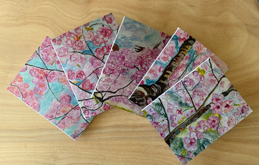 Cherry Blossom Collection-Set of 5 Folded Art Cards